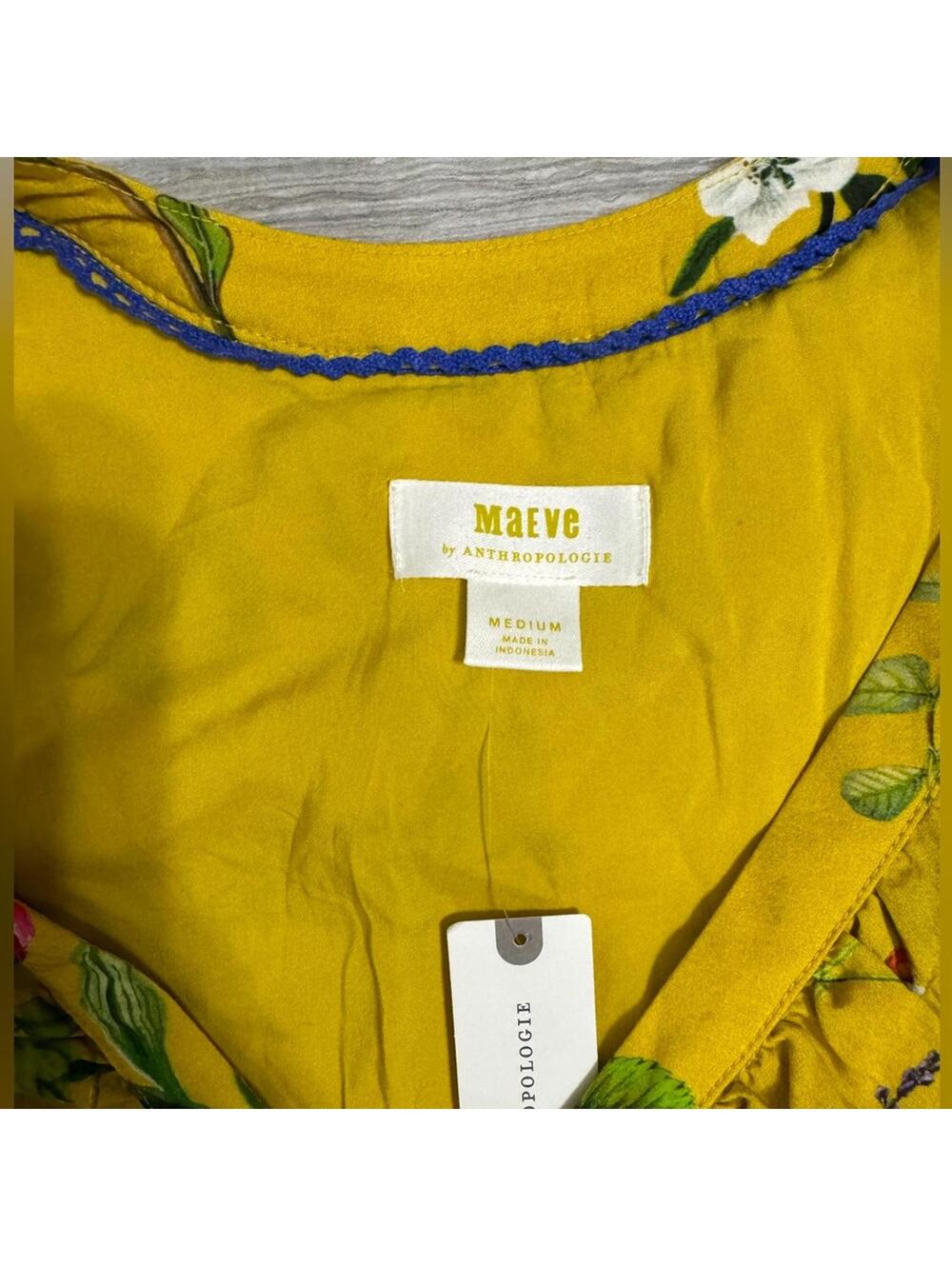NWT Anthropologie Maeve Strawberry Floral Mini Dress Yellow Cottagecore Medium - Picture 7 of 7